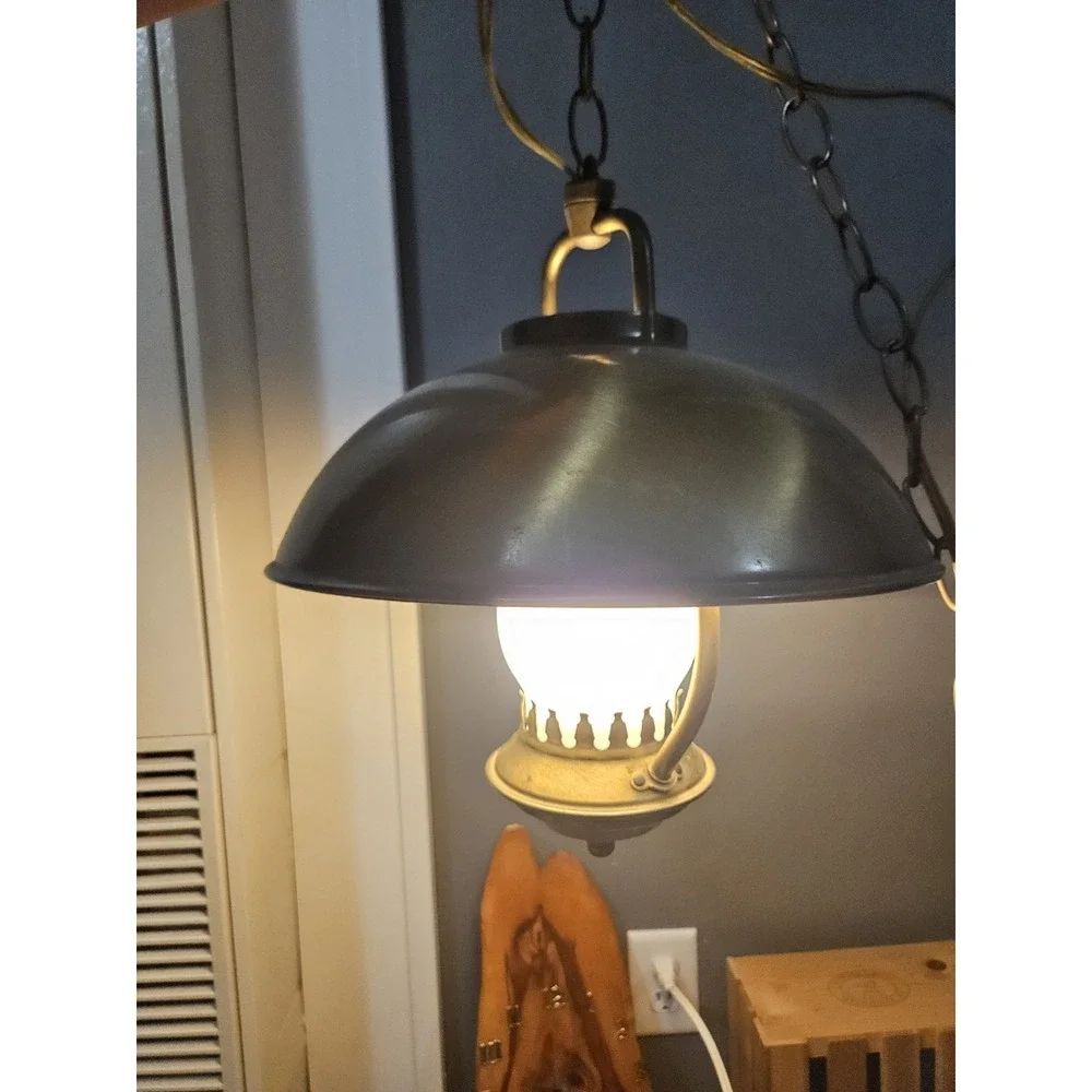 Vintage Hurricane Style Brass Tone Hanging Swag Lamp Light Fixture Works